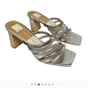 Dolce Vita Evereve Pharo Metallic Strappy Square Toe Heels.  Size 8